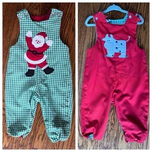 The Bailey Boys reversible long Jon Gingham Santa/ Red Cow Appliqué 12 mo.